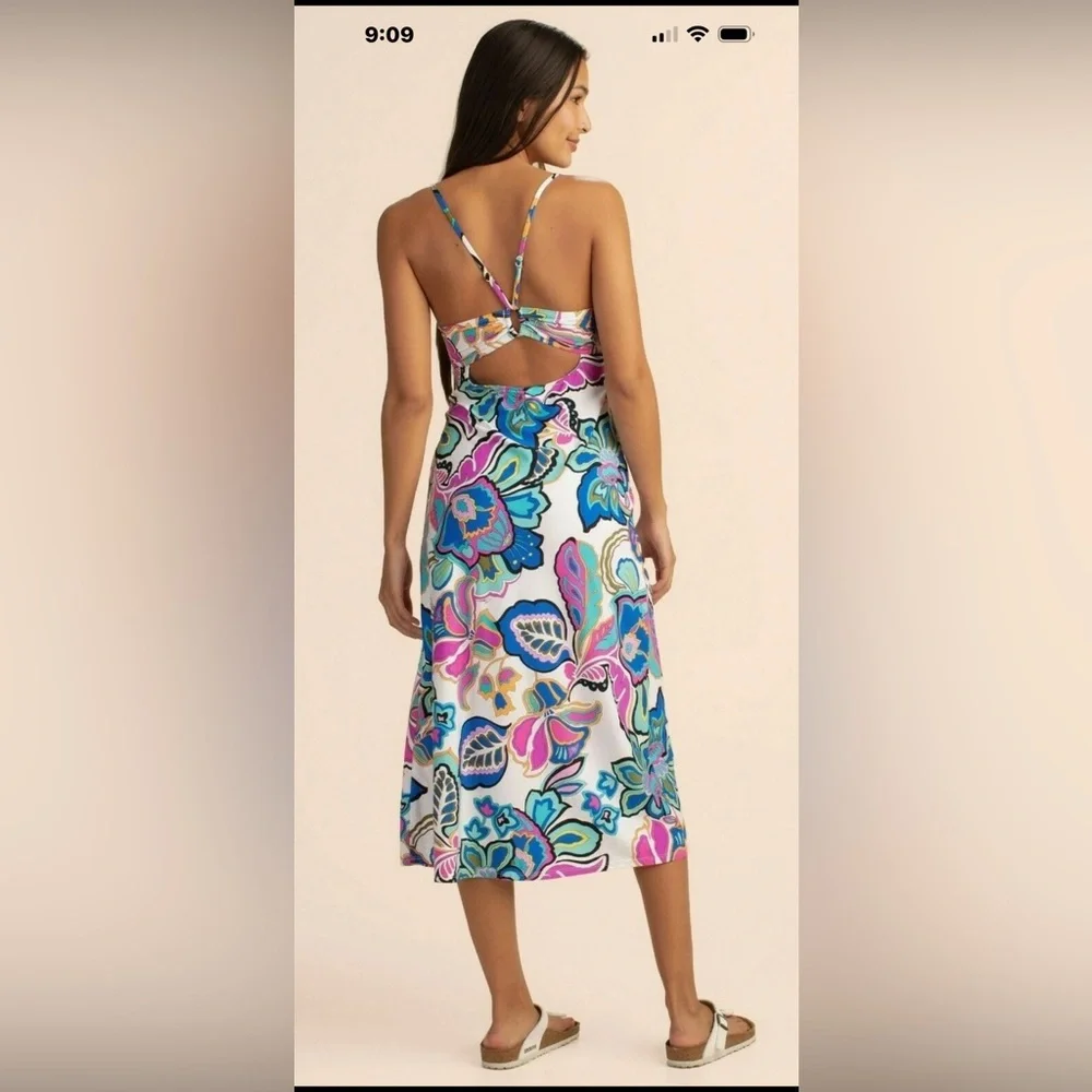 Trina Turk Mandalay Floral Cut Out Back Swim Jersey Cover Up Midi Dress M - Picture 3 of 7